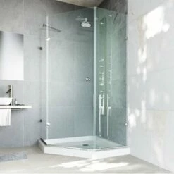Vigo 40 X 40 Frameless Neo-Angle 3/8" Shower Enclosure With Low-Profile Base -Allied Brass Shop vig vg6061bncl40ws 1 env 1 s3