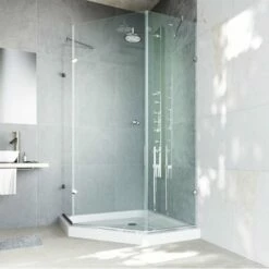 Vigo 40 X 40 Frameless Neo-Angle 3/8" Shower Enclosure With Low-Profile Base -Allied Brass Shop vig vg6061chcl40ws 1 env 1 s3