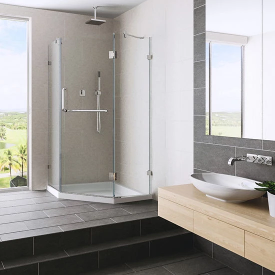 Vigo Piedmont Frameless Neo-Angle Shower Enclosure With Low-Profile Base In Clear/Brushed Nickel Or Chrome, 76-3/4" H 3 Vigo Piedmont Frameless Neo-Angle Shower Enclosure With Low-Profile Base In Clear/Brushed Nickel Or Chrome, 76-3/4" H - Image 3