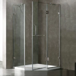 Vigo Piedmont Frameless Neo-Angle Shower Enclosure With Low-Profile Base In Clear/Brushed Nickel Or Chrome, 76-3/4" H 23 Vigo Piedmont Frameless Neo-Angle Shower Enclosure With Low-Profile Base In Clear/Brushed Nickel Or Chrome, 76-3/4" H -Allied Brass Shop vig vg6062bncl38ws 3 s3