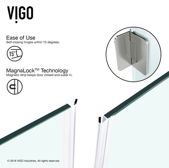 Vigo Piedmont Frameless Neo-Angle Shower Enclosure With Low-Profile Base In Clear/Brushed Nickel Or Chrome, 76-3/4" H 8 Vigo Piedmont Frameless Neo-Angle Shower Enclosure With Low-Profile Base In Clear/Brushed Nickel Or Chrome, 76-3/4" H - Image 8