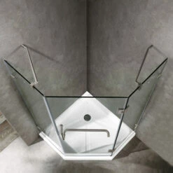 Vigo Piedmont Frameless Neo-Angle Shower Enclosure With Low-Profile Base In Clear/Brushed Nickel Or Chrome, 76-3/4" H 24 Vigo Piedmont Frameless Neo-Angle Shower Enclosure With Low-Profile Base In Clear/Brushed Nickel Or Chrome, 76-3/4" H -Allied Brass Shop vig vg6062bncl38ws 4 s3