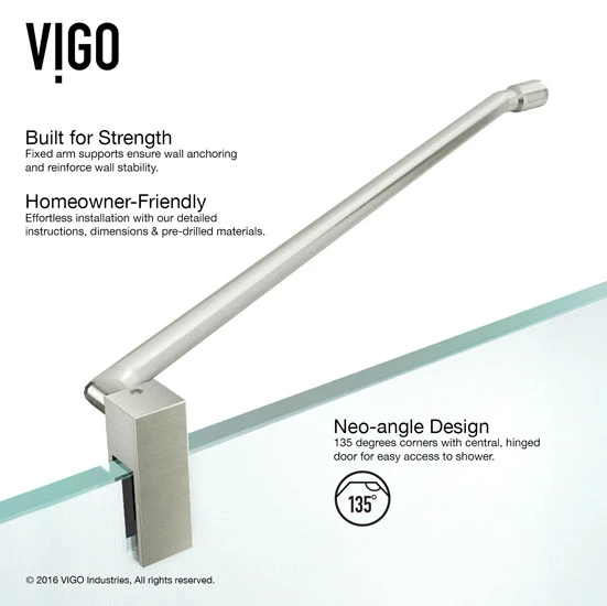 Vigo Piedmont Frameless Neo-Angle Shower Enclosure With Low-Profile Base In Clear/Brushed Nickel Or Chrome, 76-3/4" H 9 Vigo Piedmont Frameless Neo-Angle Shower Enclosure With Low-Profile Base In Clear/Brushed Nickel Or Chrome, 76-3/4" H - Image 9