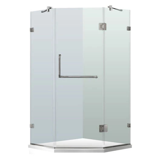 Vigo Piedmont Frameless Neo-Angle Shower Enclosure With Low-Profile Base In Clear/Brushed Nickel Or Chrome, 76-3/4" H 2 Vigo Piedmont Frameless Neo-Angle Shower Enclosure With Low-Profile Base In Clear/Brushed Nickel Or Chrome, 76-3/4" H - Image 2