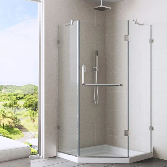 Vigo Piedmont Frameless Neo-Angle Shower Enclosure With Low-Profile Base In Clear/Brushed Nickel Or Chrome, 76-3/4" H 12 Vigo Piedmont Frameless Neo-Angle Shower Enclosure With Low-Profile Base In Clear/Brushed Nickel Or Chrome, 76-3/4" H - Image 12
