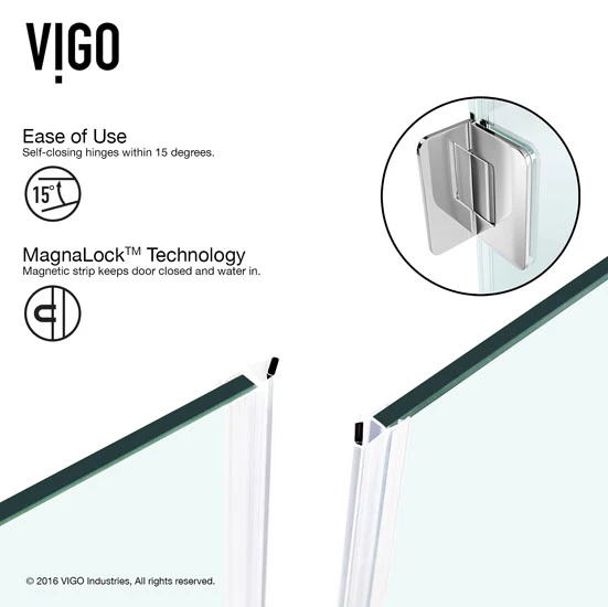 Vigo Piedmont Frameless Neo-Angle Shower Enclosure With Low-Profile Base In Clear/Brushed Nickel Or Chrome, 76-3/4" H 17 Vigo Piedmont Frameless Neo-Angle Shower Enclosure With Low-Profile Base In Clear/Brushed Nickel Or Chrome, 76-3/4" H - Image 17