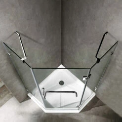 Vigo Piedmont Frameless Neo-Angle Shower Enclosure With Low-Profile Base In Clear/Brushed Nickel Or Chrome, 76-3/4" H 32 Vigo Piedmont Frameless Neo-Angle Shower Enclosure With Low-Profile Base In Clear/Brushed Nickel Or Chrome, 76-3/4" H -Allied Brass Shop vig vg6062chcl38ws 4 s3