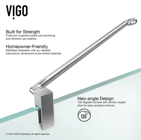 Vigo Piedmont Frameless Neo-Angle Shower Enclosure With Low-Profile Base In Clear/Brushed Nickel Or Chrome, 76-3/4" H 18 Vigo Piedmont Frameless Neo-Angle Shower Enclosure With Low-Profile Base In Clear/Brushed Nickel Or Chrome, 76-3/4" H - Image 18