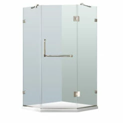 Vigo Piedmont Frameless Neo-Angle Shower Enclosure With Low-Profile Base In Clear/Brushed Nickel Or Chrome, 76-3/4" H 38 Vigo Piedmont Frameless Neo-Angle Shower Enclosure With Low-Profile Base In Clear/Brushed Nickel Or Chrome, 76-3/4" H -Allied Brass Shop vig vg6062chcl38ws 9 wht 1 s3