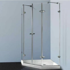Vigo Frameless Neo-Angle Brushed Nickel Or Chrome Shower Enclosure, 42 1/8" W X 42 1/8" D X 76 3/4" H