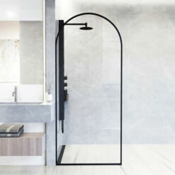 Vigo Arden Reversible Fixed Arch Frame Clear Glass Shower Screen In Multiple Finishes, 34" W X 78" H -Allied Brass Shop vig vg6078mbcl3478 s3