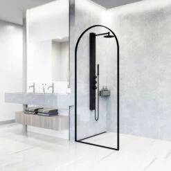 Vigo Arden Reversible Fixed Arch Frame Clear Glass Shower Screen In Multiple Finishes, 34" W X 78" H -Allied Brass Shop vig vg6078mbcl3478 2 s3
