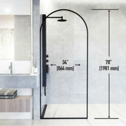 Vigo Arden Reversible Fixed Arch Frame Clear Glass Shower Screen In Multiple Finishes, 34" W X 78" H -Allied Brass Shop vig vg6078mbcl3478 3 s3