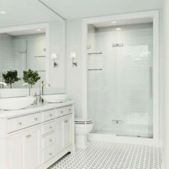 Vigo 47-1/4"W Powell Adjustable Frameless Hinged Tempered Glass Shower Door, 5/16" Thick -Allied Brass Shop vig vg6082chcl4874 2 env 2 s3