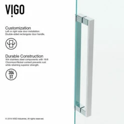 Vigo 47-1/4"W Powell Adjustable Frameless Hinged Tempered Glass Shower Door, 5/16" Thick -Allied Brass Shop vig vg6082chcl4874 5 inf 1 1 s3