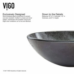 Vigo Industries Gray Onyx Glass Vessel Bathroom Sink Set With Multiple Faucet Options, 16-1/2" Diameter 18 Vigo Industries Gray Onyx Glass Vessel Bathroom Sink Set With Multiple Faucet Options, 16-1/2" Diameter -Allied Brass Shop vig vgt1058 10 inf 7 s3