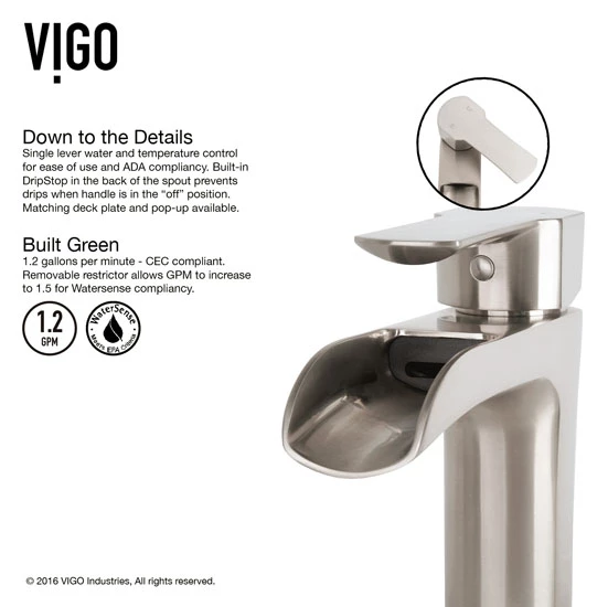 Vigo Industries Gray Onyx Glass Vessel Bathroom Sink Set With Multiple Faucet Options, 16-1/2" Diameter 6 Vigo Industries Gray Onyx Glass Vessel Bathroom Sink Set With Multiple Faucet Options, 16-1/2" Diameter - Image 6