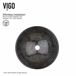 Vigo Industries Gray Onyx Glass Vessel Bathroom Sink Set With Multiple Faucet Options, 16-1/2" Diameter 23 Vigo Industries Gray Onyx Glass Vessel Bathroom Sink Set With Multiple Faucet Options, 16-1/2" Diameter -Allied Brass Shop vig vgt1058 8 inf 5 s3