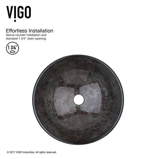 Vigo Industries Gray Onyx Glass Vessel Bathroom Sink Set With Multiple Faucet Options, 16-1/2" Diameter 9 Vigo Industries Gray Onyx Glass Vessel Bathroom Sink Set With Multiple Faucet Options, 16-1/2" Diameter - Image 9