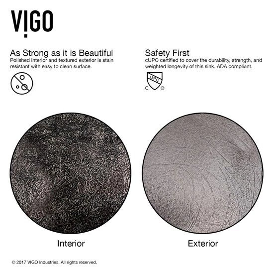 Vigo Industries Gray Onyx Glass Vessel Bathroom Sink Set With Multiple Faucet Options, 16-1/2" Diameter 10 Vigo Industries Gray Onyx Glass Vessel Bathroom Sink Set With Multiple Faucet Options, 16-1/2" Diameter - Image 10