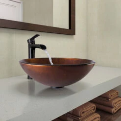 Vigo Russet Glass Vessel Bathroom Sink Set With Niko Or Milo Vessel Faucet In Antique Rubbed Bronze, 16-1/2" Diameter -Allied Brass Shop vig vgt1077 13 env 2 s3