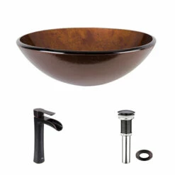 Vigo Russet Glass Vessel Bathroom Sink Set With Niko Or Milo Vessel Faucet In Antique Rubbed Bronze, 16-1/2" Diameter -Allied Brass Shop vig vgt1077 13 s3