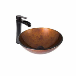 Vigo Russet Glass Vessel Bathroom Sink Set With Niko Or Milo Vessel Faucet In Antique Rubbed Bronze, 16-1/2" Diameter -Allied Brass Shop vig vgt1077 2 wht 1 s3