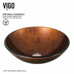 Vigo Russet Glass Vessel Bathroom Sink Set With Niko Or Milo Vessel Faucet In Antique Rubbed Bronze, 16-1/2" Diameter -Allied Brass Shop vig vgt1077 8 inf 5 s3