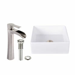 Vigo Industries Dianthus Matte Stone Vessel Bathroom Sink Set With Multiple Faucet And Pop-Up Drain Options, 14-1/2" Wide