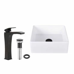 Vigo Dianthus Matte Stone Vessel Bathroom Sink Set With Blackstonian Vessel Faucet In Matte Black, 14-1/2" Wide -Allied Brass Shop vig vgt1092mb 15 wht 2 s3