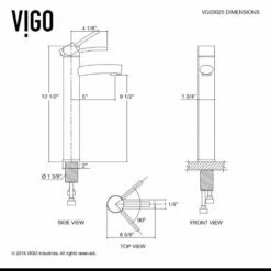 Vigo Industries Gray Onyx Glass Vessel Bathroom Sink Set With Multiple Faucet Options, 16-1/2" Diameter 27 Vigo Industries Gray Onyx Glass Vessel Bathroom Sink Set With Multiple Faucet Options, 16-1/2" Diameter -Allied Brass Shop vig vgt1212 14 dim 2 s3