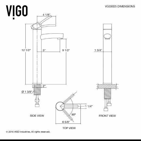 Vigo Industries Gray Onyx Glass Vessel Bathroom Sink Set With Multiple Faucet Options, 16-1/2" Diameter 13 Vigo Industries Gray Onyx Glass Vessel Bathroom Sink Set With Multiple Faucet Options, 16-1/2" Diameter - Image 13