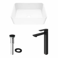 Vigo Marigold Matte Stone™ Vessel Bathroom Sink Set With Faucet In Multiple Finishes, Pop-Up Drain Included, 14-3/8''W X 17-3/4''D X 5''H, ADA Compliant -Allied Brass Shop vig vgt1275 6 s3