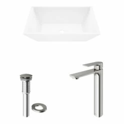 Vigo Vinca Matte Stone™ Vessel Bathroom Sink Set With Faucet, Pop-Up Drain Included, 13-3/4''W X 18''D X 4-5/8''H, ADA Compliant -Allied Brass Shop vig vgt1279 13 s3