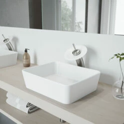 Vigo Marigold Matte Stone™ Vessel Bathroom Sink Set With Faucet In Multiple Finishes, Pop-Up Drain Included, 14-3/8''W X 17-3/4''D X 5''H, ADA Compliant -Allied Brass Shop vig vgt1287 10 s3